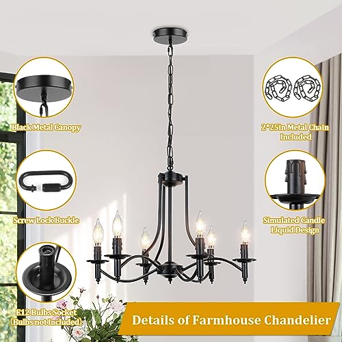 Modern Farmhouse Black Chandelier, 6-Light Pendant Lights