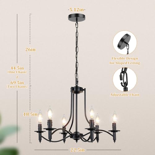 Modern Farmhouse Black Chandelier, 6-Light Pendant Lights