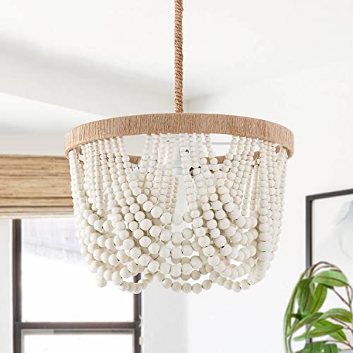 Bohemian Wood Beaded Pendant Light Chandelier - 3-Light