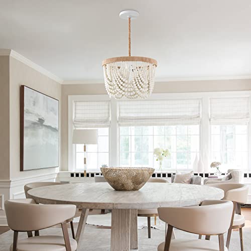Bohemian Wood Beaded Pendant Light Chandelier - 3-Light