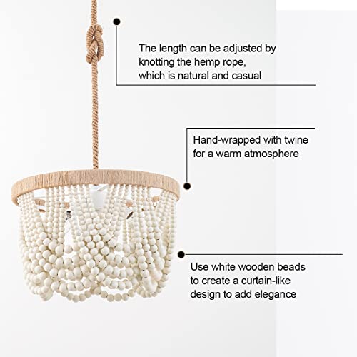 Bohemian Wood Beaded Pendant Light Chandelier - 3-Light
