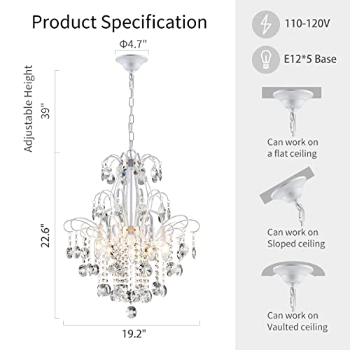Crystal Chandelier Pendant Ceiling Light Modern Fixture, White