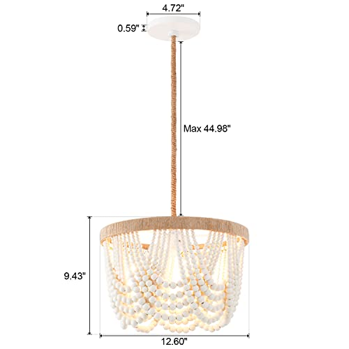 Bohemian Wood Beaded Pendant Light Chandelier - 3-Light