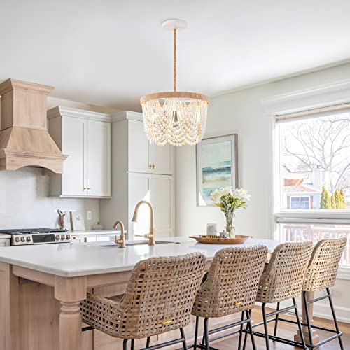 Bohemian Wood Beaded Pendant Light Chandelier - 3-Light