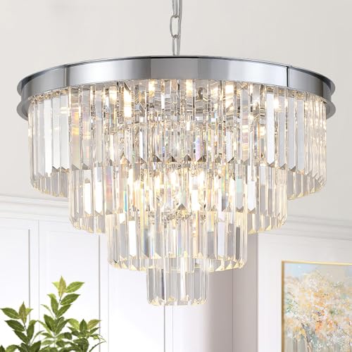 AXILIXI Chrome Crystal Chandelier: 24” Modern 12-Light Luxury