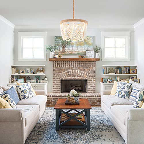 Bohemian Wood Beaded Pendant Light Chandelier - 3-Light