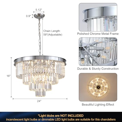 AXILIXI Chrome Crystal Chandelier: 24” Modern 12-Light Luxury