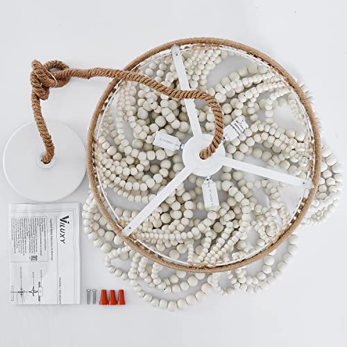 Bohemian Wood Beaded Pendant Light Chandelier - 3-Light