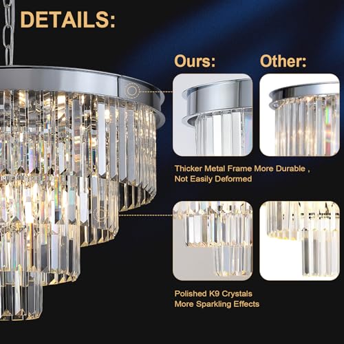 AXILIXI Chrome Crystal Chandelier: 24” Modern 12-Light Luxury