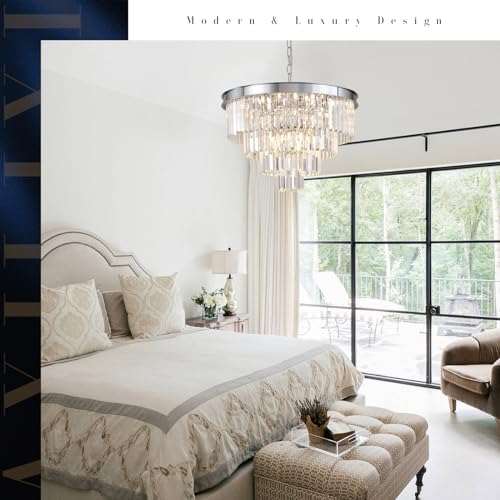 AXILIXI Chrome Crystal Chandelier: 24” Modern 12-Light Luxury
