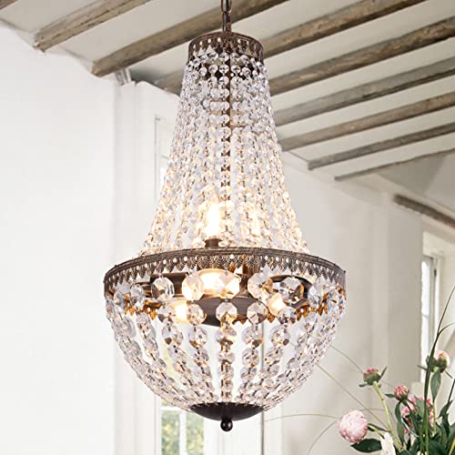 6-Light French Empire Crystal Chandelier, 13" Adjustable Bronze
