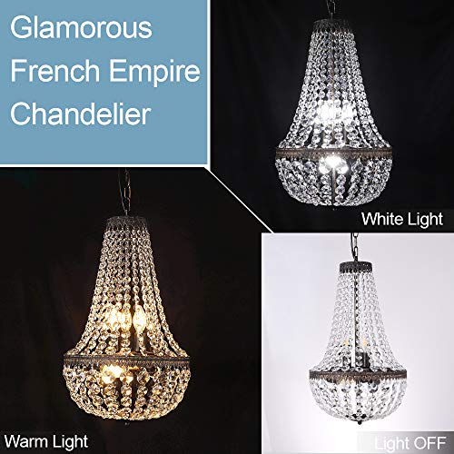 6-Light French Empire Crystal Chandelier, 13" Adjustable Bronze