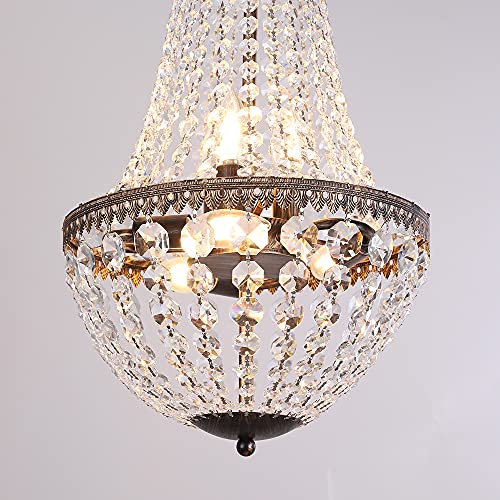 6-Light French Empire Crystal Chandelier, 13" Adjustable Bronze