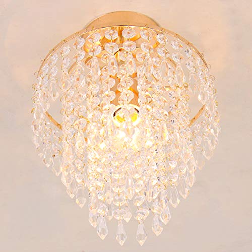 Mini Crystal Chandelier Flush Mount Ceiling Light Gold