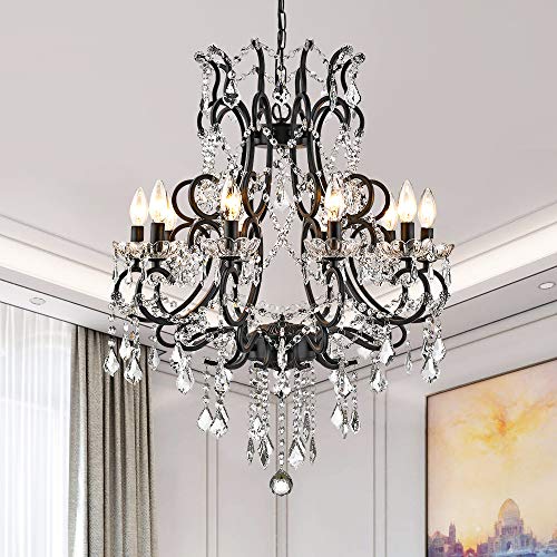 Modern Crystal Chandelier with 10 Lights, Adjustable Chain