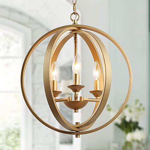 Modern Gold Orb Chandelier with 3 Lights