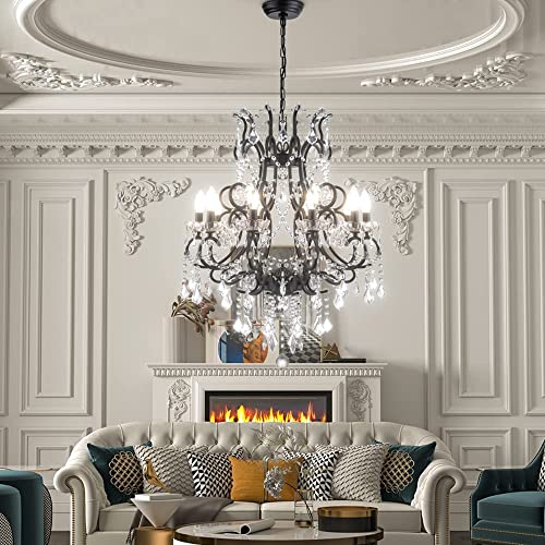 Modern Crystal Chandelier with 10 Lights, Adjustable Chain