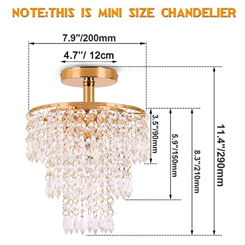 Mini Crystal Chandelier Flush Mount Ceiling Light Gold