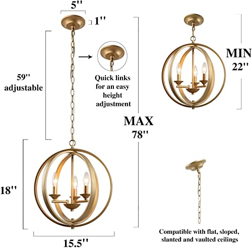 Modern Gold Orb Chandelier with 3 Lights