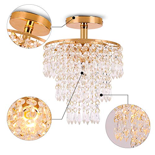 Mini Crystal Chandelier Flush Mount Ceiling Light Gold