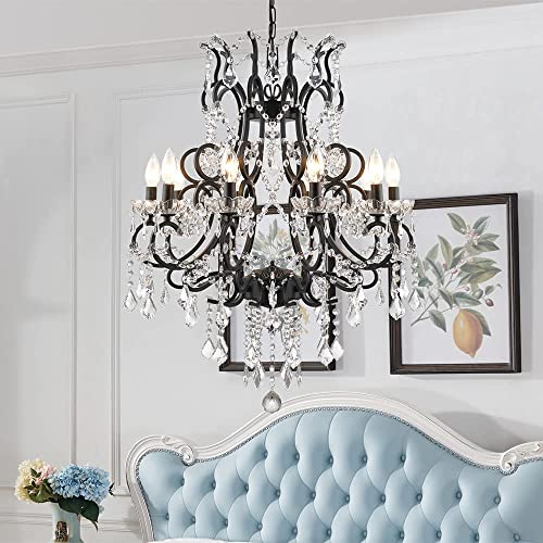 Modern Crystal Chandelier with 10 Lights, Adjustable Chain