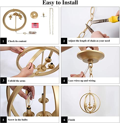 Modern Gold Orb Chandelier with 3 Lights