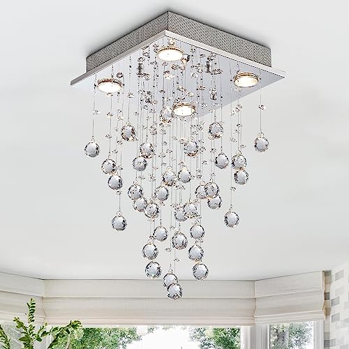 Modern Crystal Raindrop Chandelier Flush Mount LED Light