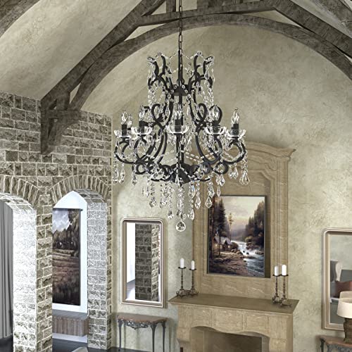 Modern Crystal Chandelier with 10 Lights, Adjustable Chain