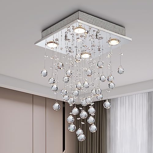 Modern Crystal Raindrop Chandelier Flush Mount LED Light
