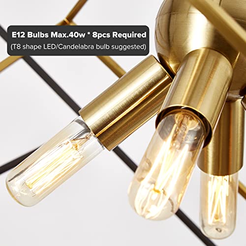 Modern Geometric Chandelier: Black & Brass Industrial Pendant