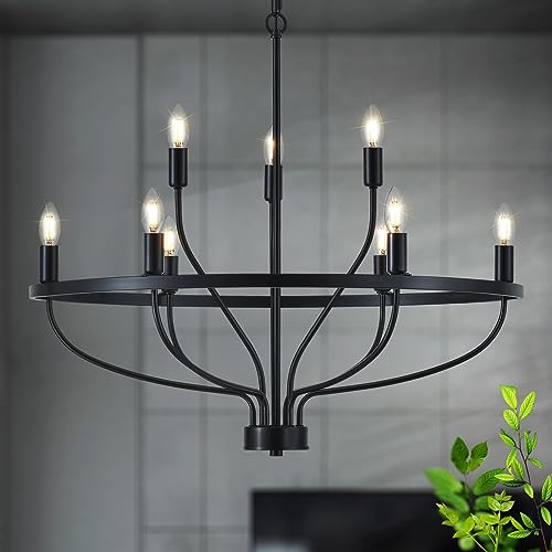 Retro Black Chandelier Light Fixture - Vintage Industrial Style