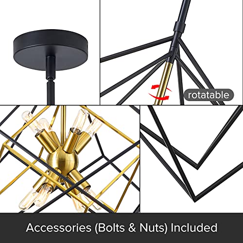 Modern Geometric Chandelier: Black & Brass Industrial Pendant