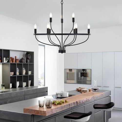 Retro Black Chandelier Light Fixture - Vintage Industrial Style