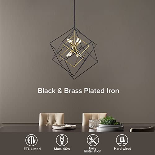 Modern Geometric Chandelier: Black & Brass Industrial Pendant