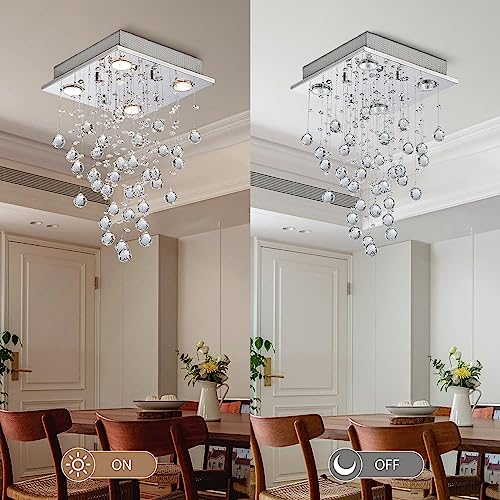 Modern Crystal Raindrop Chandelier Flush Mount LED Light