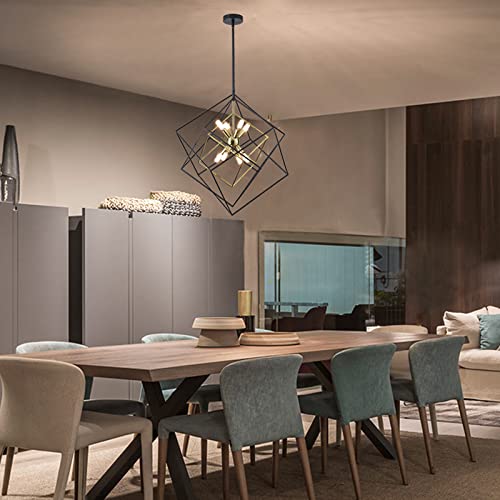 Modern Geometric Chandelier: Black & Brass Industrial Pendant