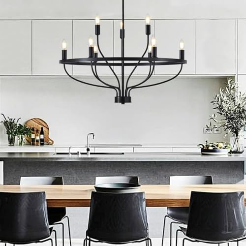 Retro Black Chandelier Light Fixture - Vintage Industrial Style