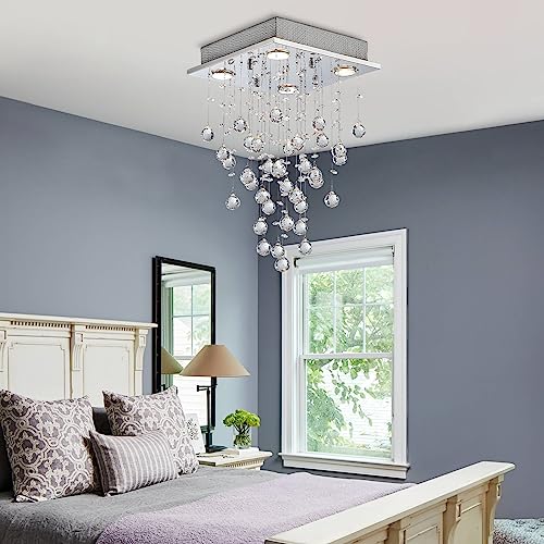 Modern Crystal Raindrop Chandelier Flush Mount LED Light