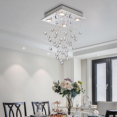 Modern Crystal Raindrop Chandelier Flush Mount LED Light