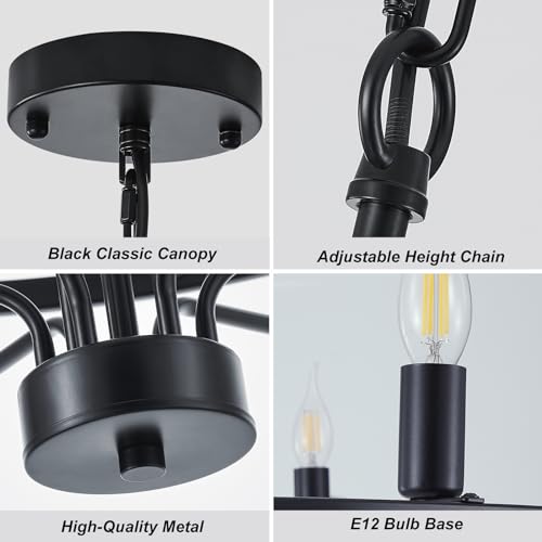 Retro Black Chandelier Light Fixture - Vintage Industrial Style