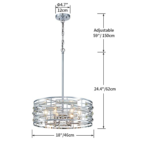 Modern K9 Crystal Chandeliers, Drum Pedant Light, Chrome Finish
