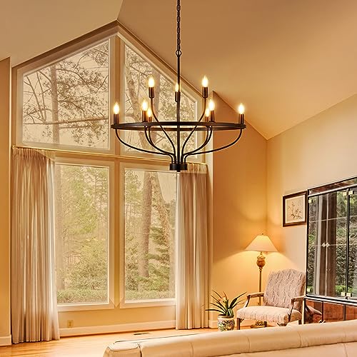 Retro Black Chandelier Light Fixture - Vintage Industrial Style