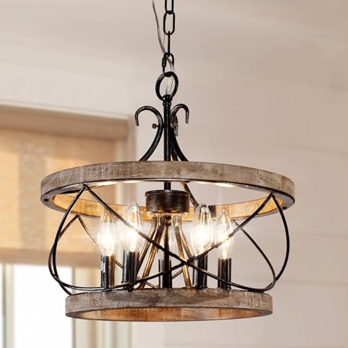 Rustic Wood Chandelier for Kitchen Dining Room Entryway