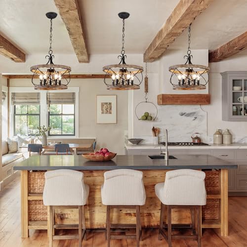 Rustic Wood Chandelier for Kitchen Dining Room Entryway