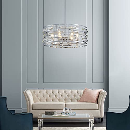 Modern K9 Crystal Chandeliers, Drum Pedant Light, Chrome Finish
