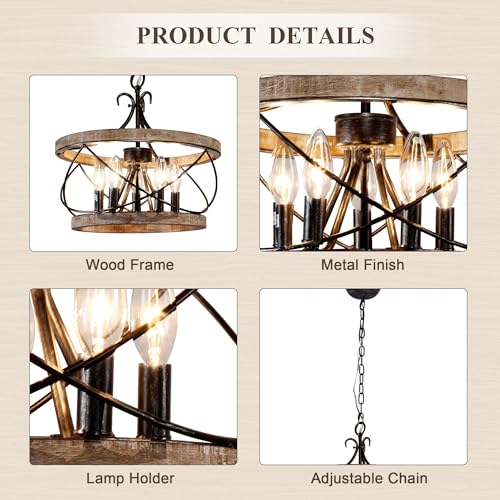 Rustic Wood Chandelier for Kitchen Dining Room Entryway