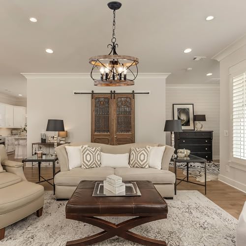 Rustic Wood Chandelier for Kitchen Dining Room Entryway