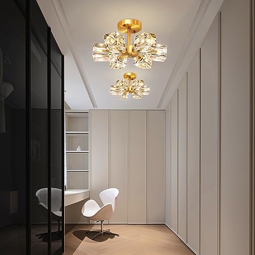 Gold Crystal Chandelier with Modern Brushed Nickel Sputnik