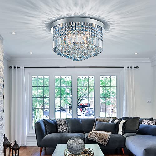 Modern 9-Light Crystal Chandelier in Lake Blue Chrome