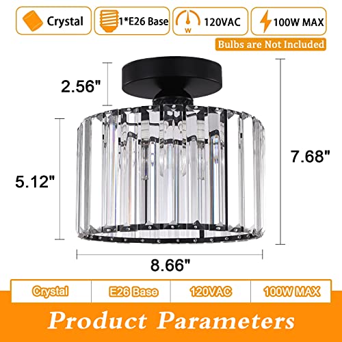 Black Crystal Chandelier Ceiling Light with E26 Base